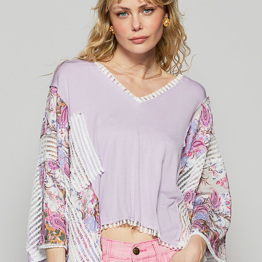 POL Oversized Boho Top in Lavender